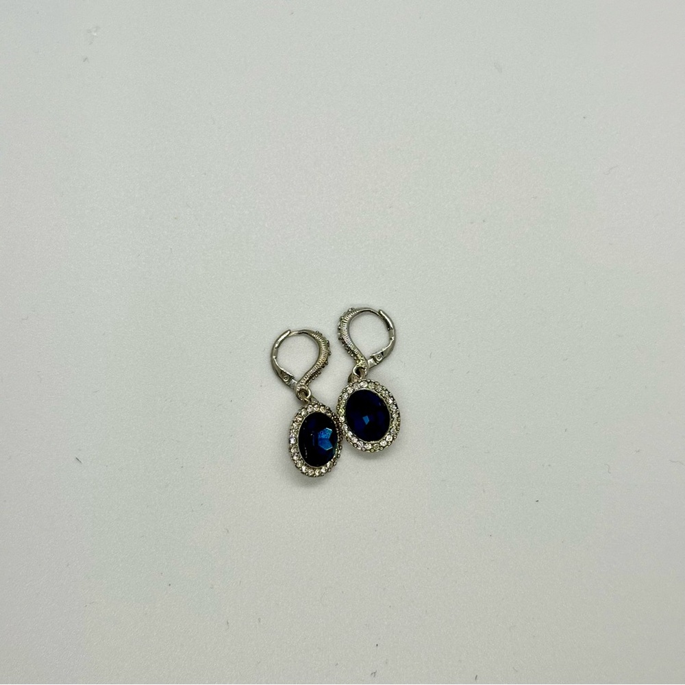 Givenchy Blue and Silver Drop Earrings with Halo Design